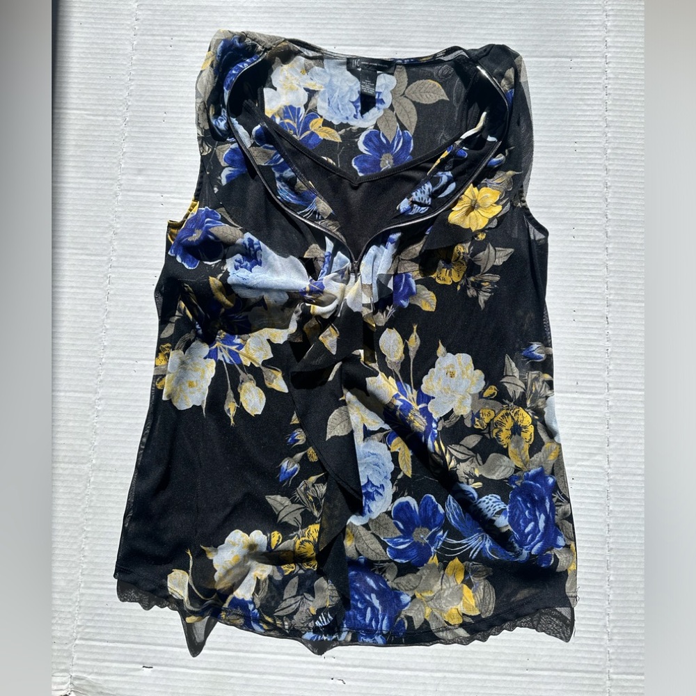 Floral sheer Black and Blue Women's Top1/2 zip with snap in cami/ size L
